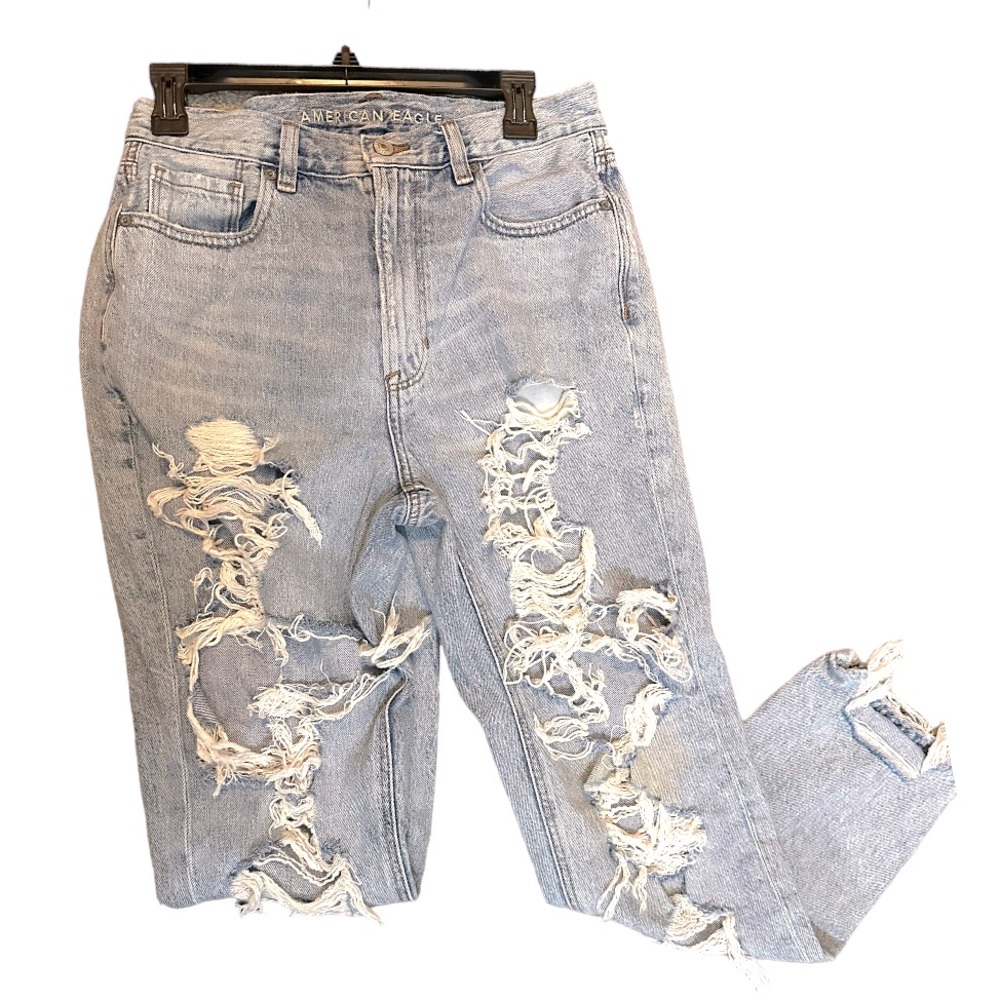 American Eagle High-Waisted Distressed Mom Jeans - Picture 1 of 7